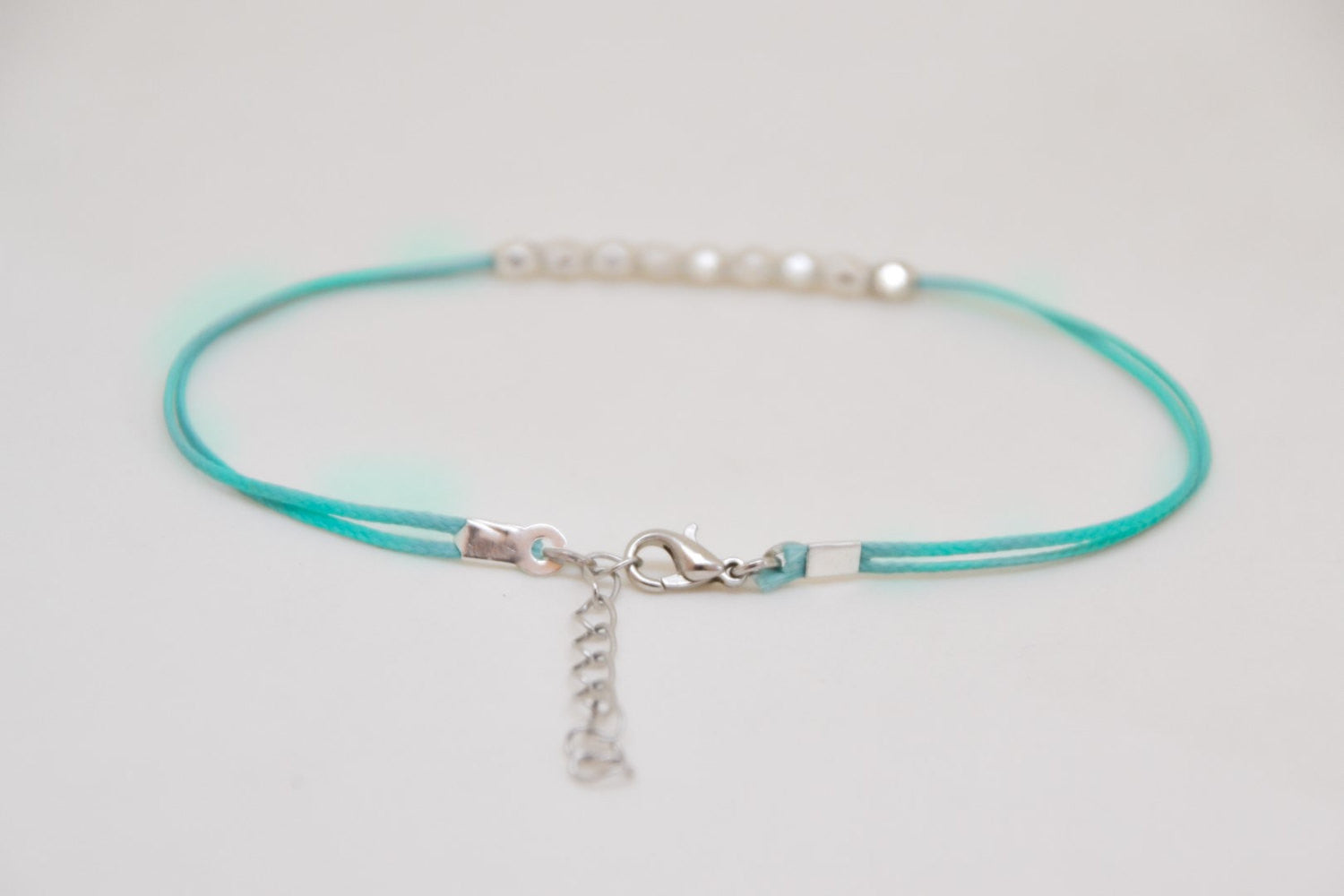Silver nuggets anklet, turquoise cord - shani-adi-jewerly