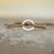 Silver Karma bracelet brown cord adjustable - shani-adi-jewerly
