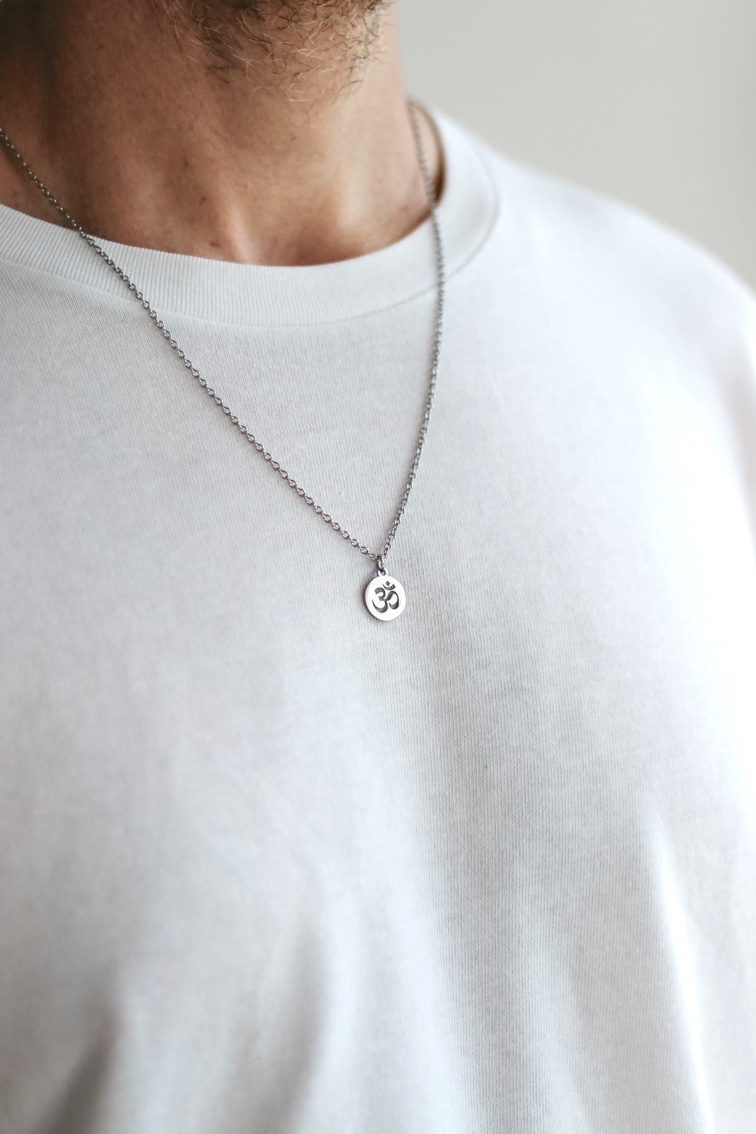Silver Om necklace for men, stainless steel chain necklace, waterproof