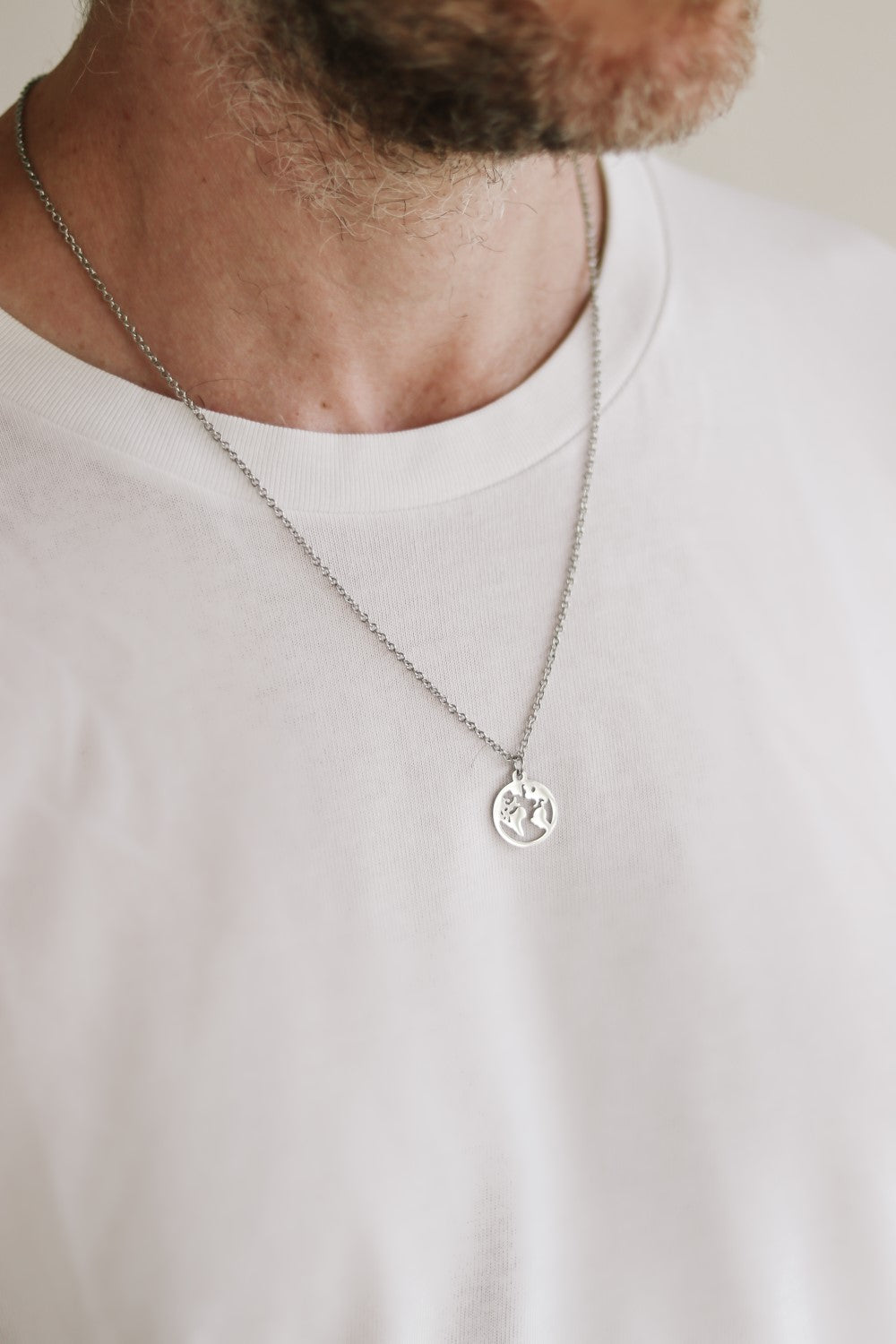 World map necklace for men, Globetrotter gift for him, mens necklace s