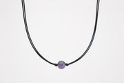 Amethyst necklace for men, February birthstone gift for him, purple stone bead black cord string