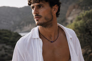 Amethyst necklace for men, February birthstone gift for him, purple stone bead black cord string