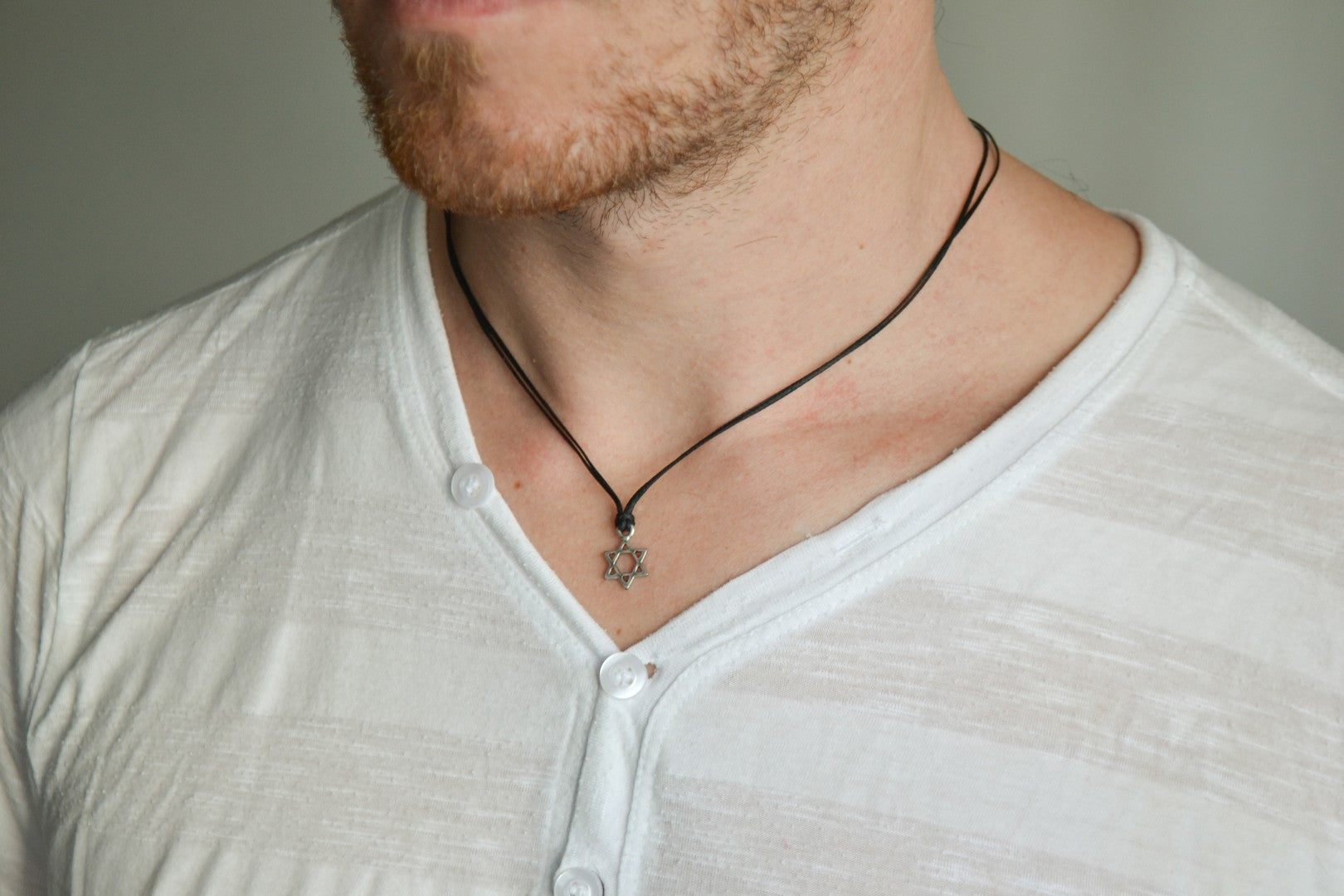 Star of David necklace for men silver plated pendant black string handmade Jewish gift for him by Shani & Adi jewelry