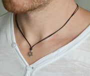 Star of David necklace for men silver plated pendant black string handmade Jewish gift for him by Shani & Adi jewelry