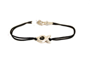 Men's Bracelet with a Silver Tone Fish Bead Charm, Black Cord
