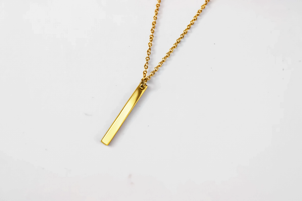 Gold-tone bar necklace for men, waterproof chain necklace, minimalist gift for him