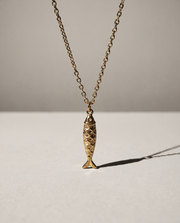 Fish chain necklace for men, stainless steel gold tone pendant, fisherman gift for him