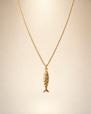 Fish chain necklace for men, stainless steel gold tone pendant, fisherman gift for him