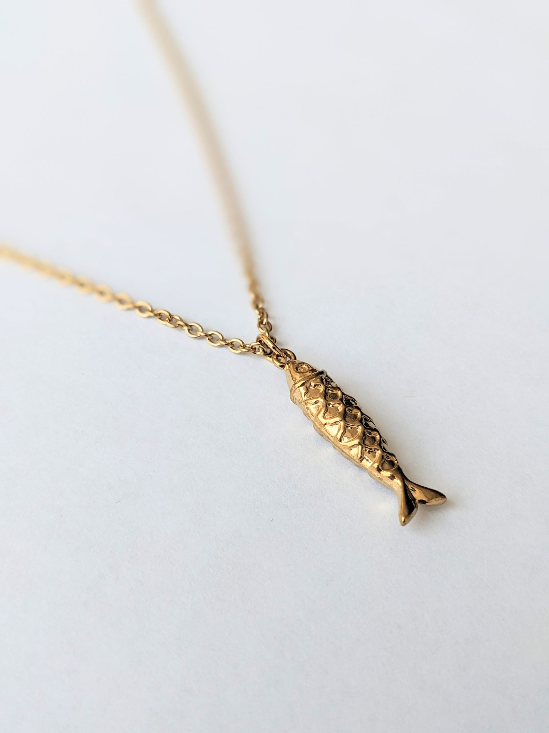 Fish chain necklace for men, stainless steel gold tone pendant, fisherman gift for him