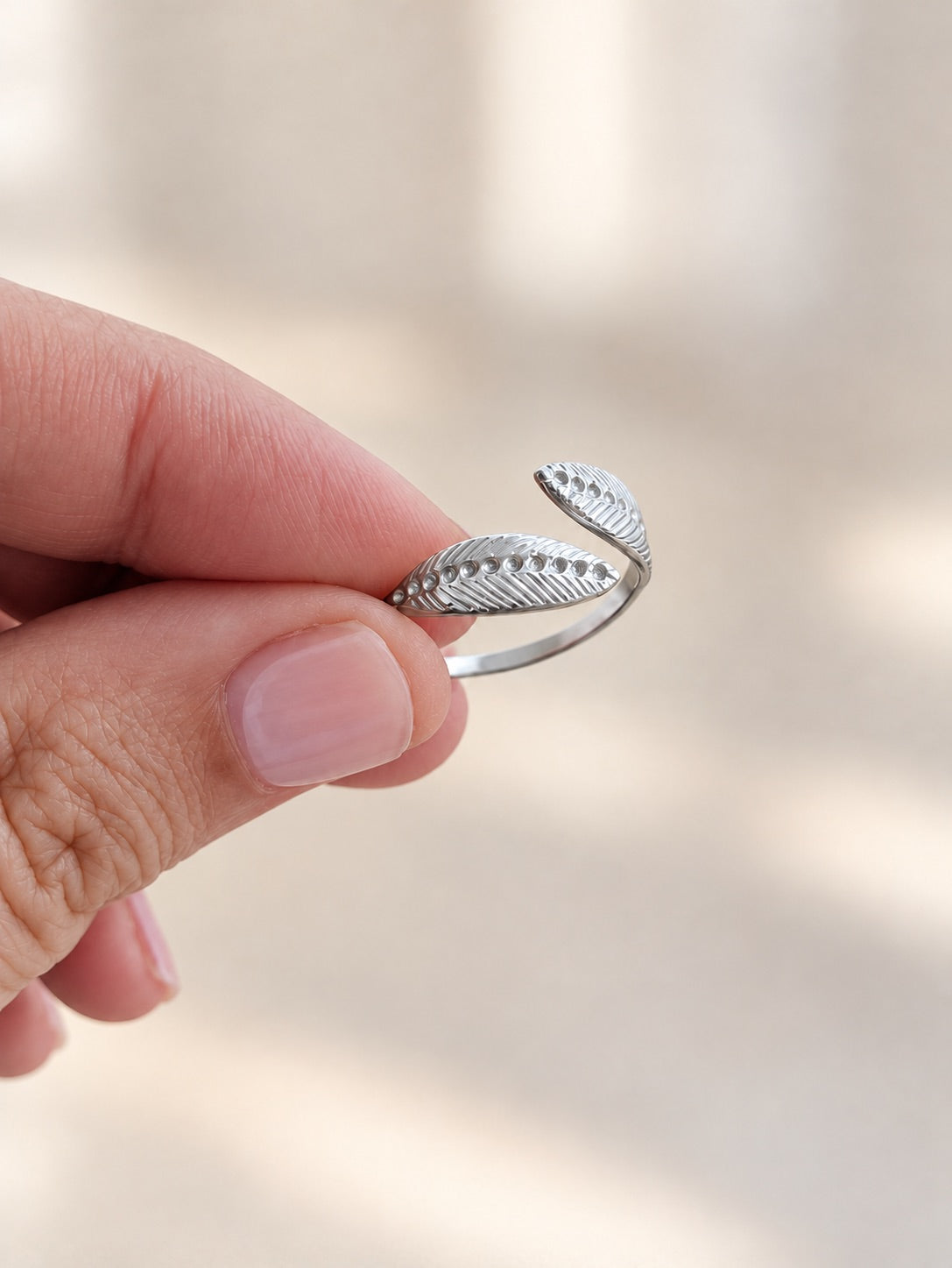 Men's Leaf Ring, Stainless Steel Open Band, Silver Tone Botanical Jewelry for Men, Nature Statement Ring, Gift for Him, Daily Style, Wrapped