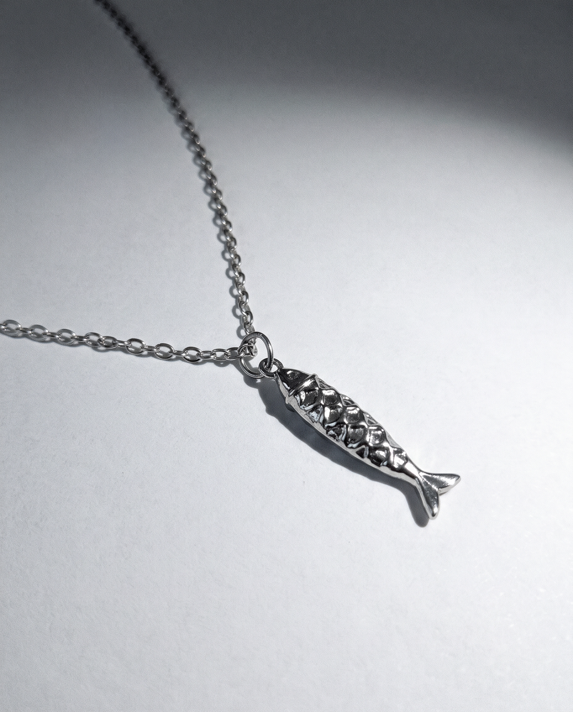 Fish chain necklace for men, men's fish necklace with link chain, stainless steel silver tone pendant fisherman gift for him