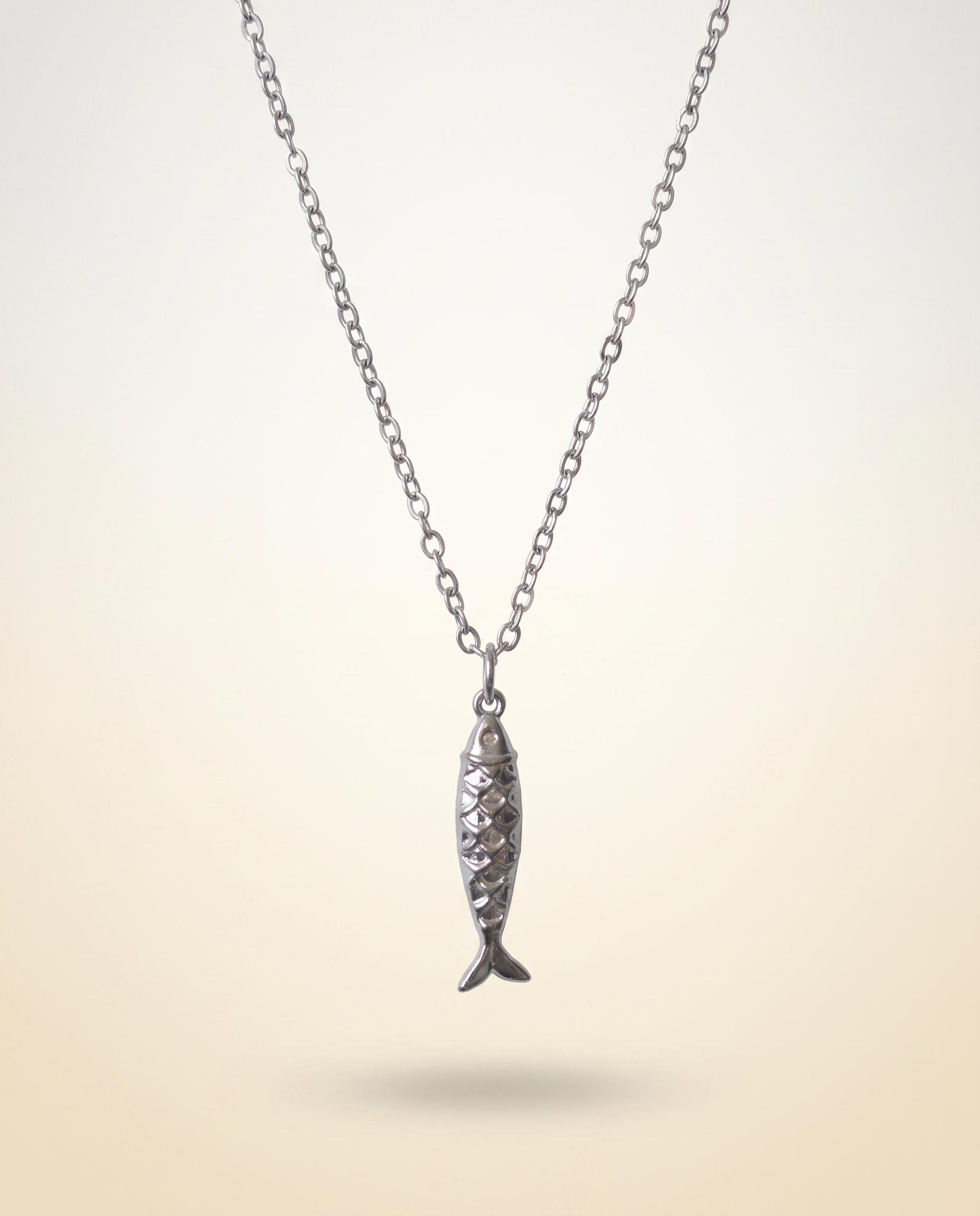 Fish chain necklace for men, men's fish necklace with link chain, stainless steel silver tone pendant fisherman gift for him