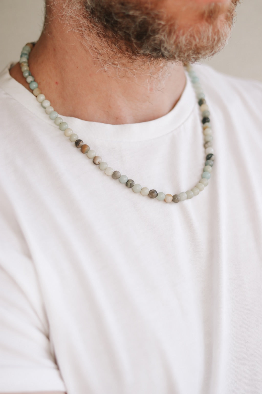Amazonite necklace for men, beaded necklace, men's necklace with stone beads, 6mm beads, good luck, adjustable, gift for him, mens jewelry