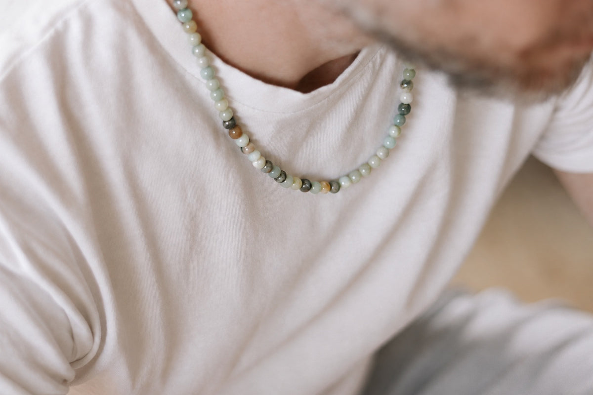 Amazonite necklace for men, beaded necklace, men's necklace with stone beads, 6mm beads, good luck, adjustable, gift for him, mens jewelry