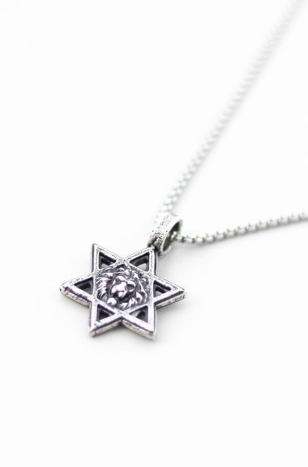 Star of David necklace for men silver Hebrew pendant with Am Israel Chai and a lion, Jewish gift for him, from Israel