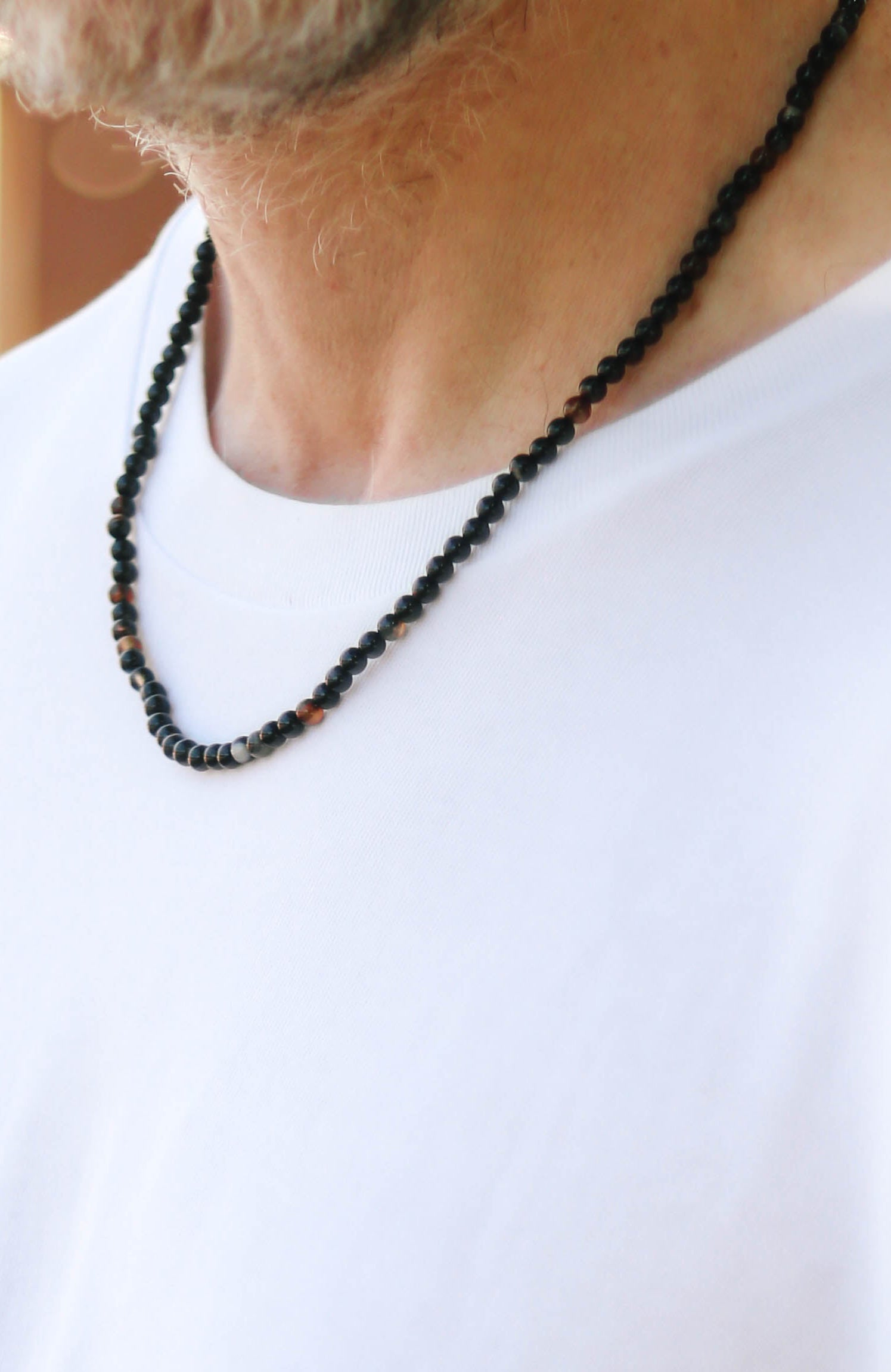 black botswana agate beads necklace for men