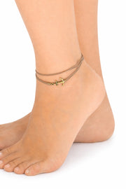 Brown wrap anklet with an anchor bronze charm - shani-adi-jewerly