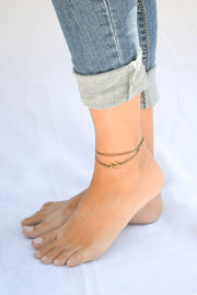 Brown wrap anklet with an anchor bronze charm - shani-adi-jewerly