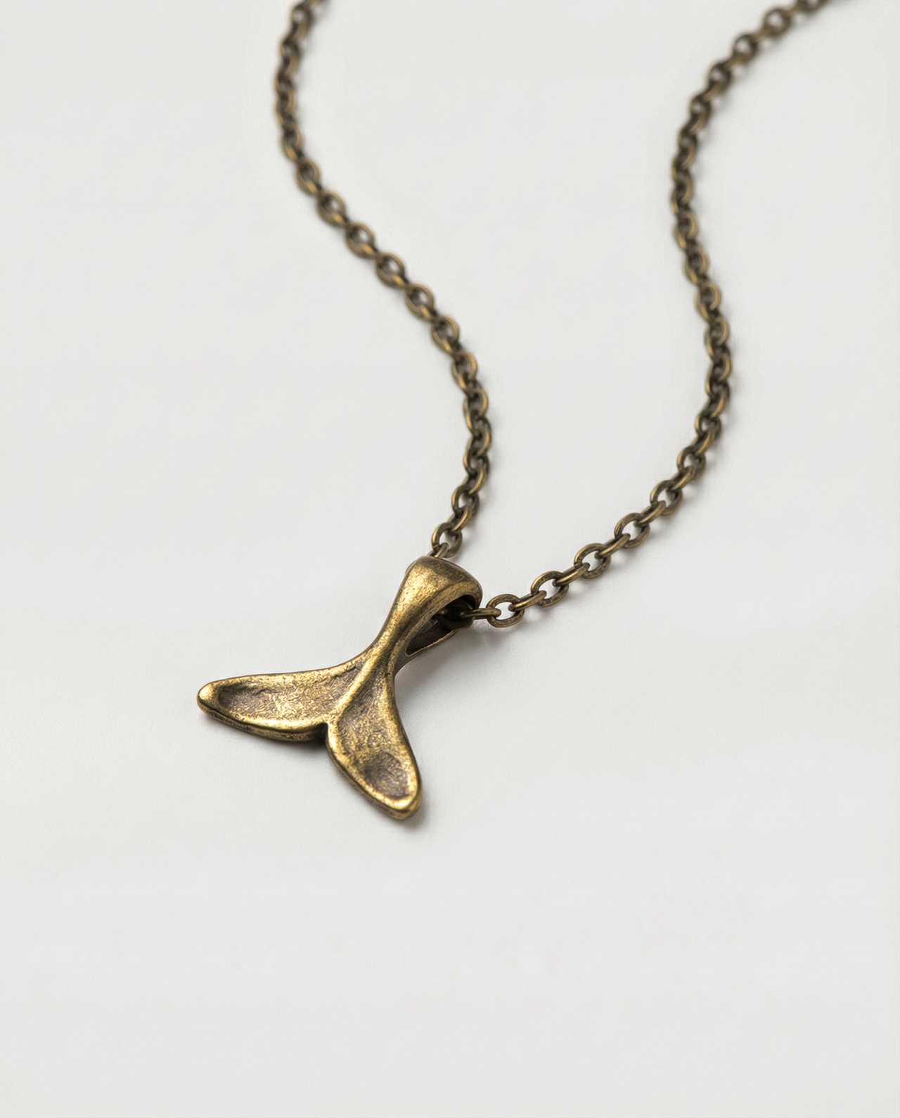 Whale Tail Necklace For Men Bronze Tone Dolphin Tail Pendant Custom Length Chain