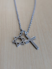 Cross and Star of David necklace for men stainless steel chain Interfaith Necklace Interfaith couples jewelry unity coexistence spiritual