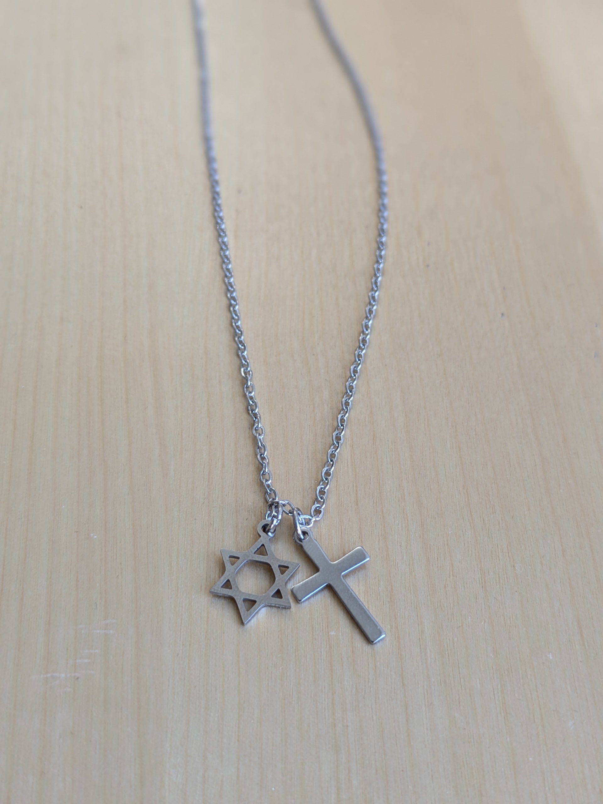 Cross and Star of David necklace for men stainless steel chain Interfaith Necklace Interfaith couples jewelry unity coexistence spiritual