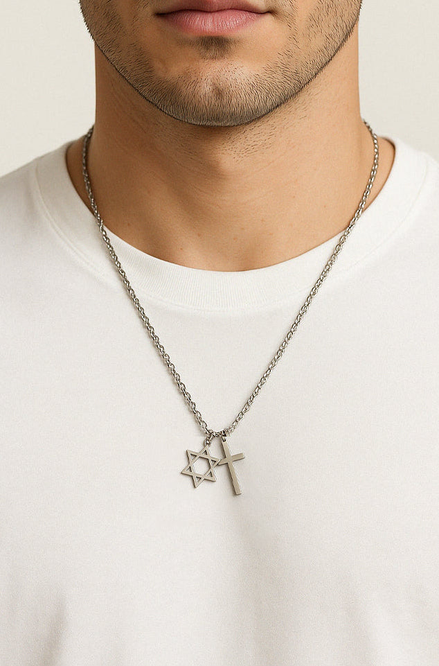 Cross and Star of David necklace for men stainless steel chain Interfaith Necklace Interfaith couples jewelry unity coexistence spiritual