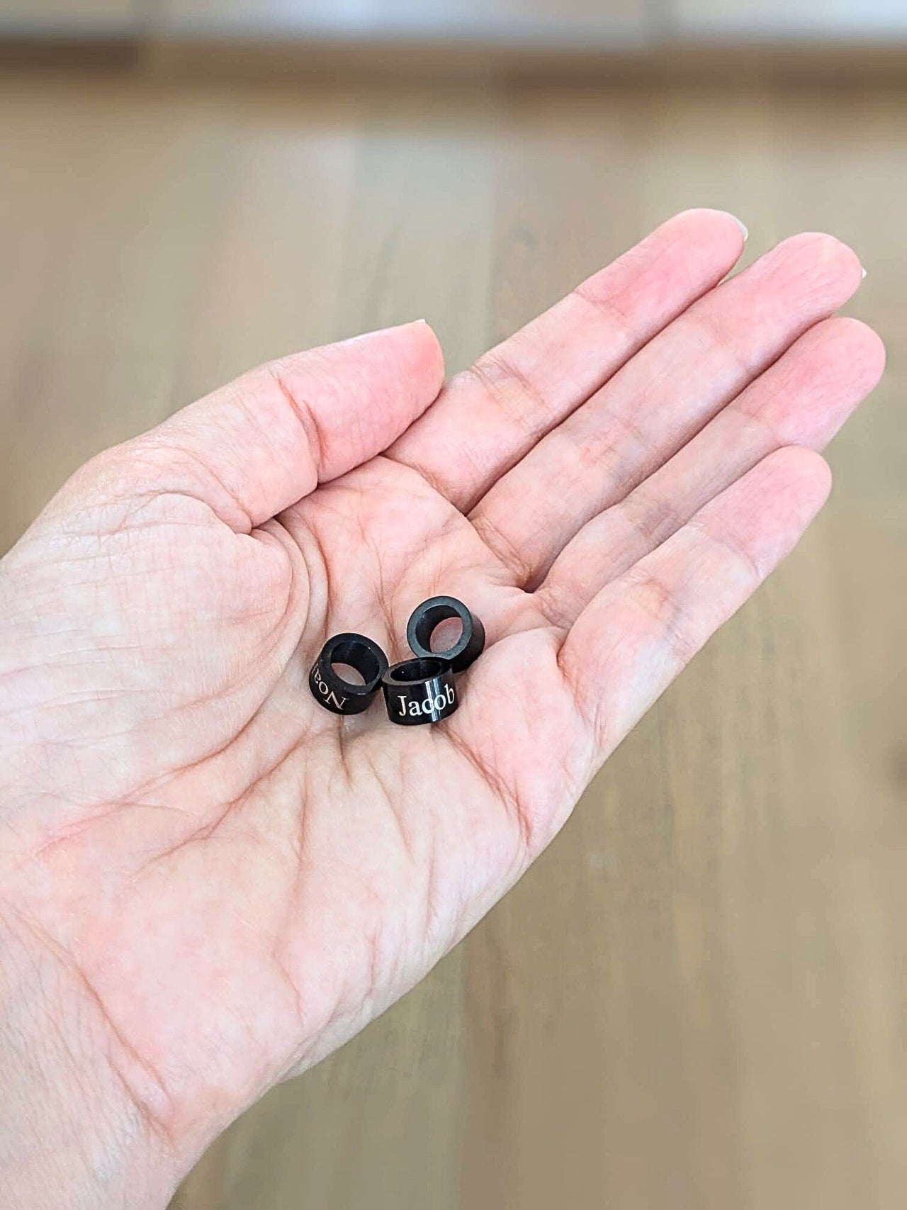 Engraved charm, custom engraved black bead pendant name special date and personal message, personalized initials charm, sentimental gift