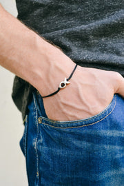 Men's Bracelet with a Silver Tone Fish Bead Charm, Black Cord