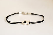 Men's Bracelet with a Silver Tone Fish Bead Charm, Black Cord