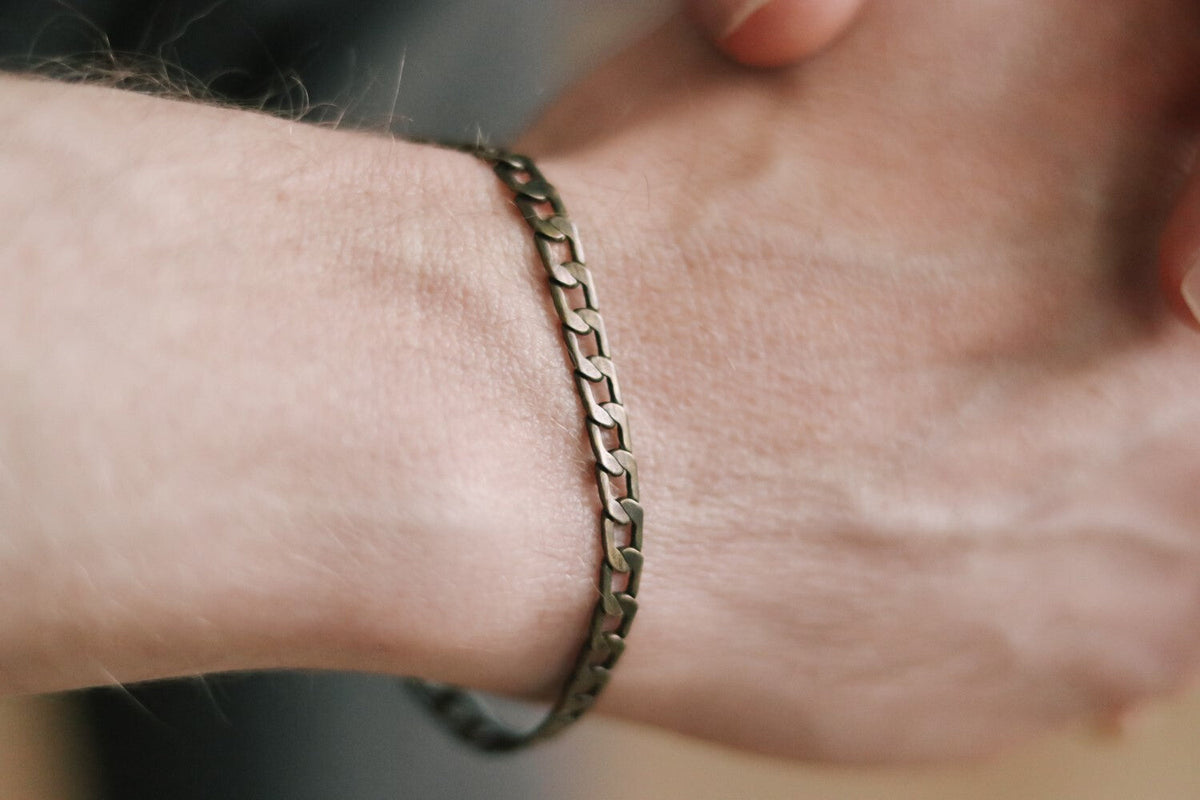 Bronze flat link chain bracelet for men, minimalist jewelry, gift for him