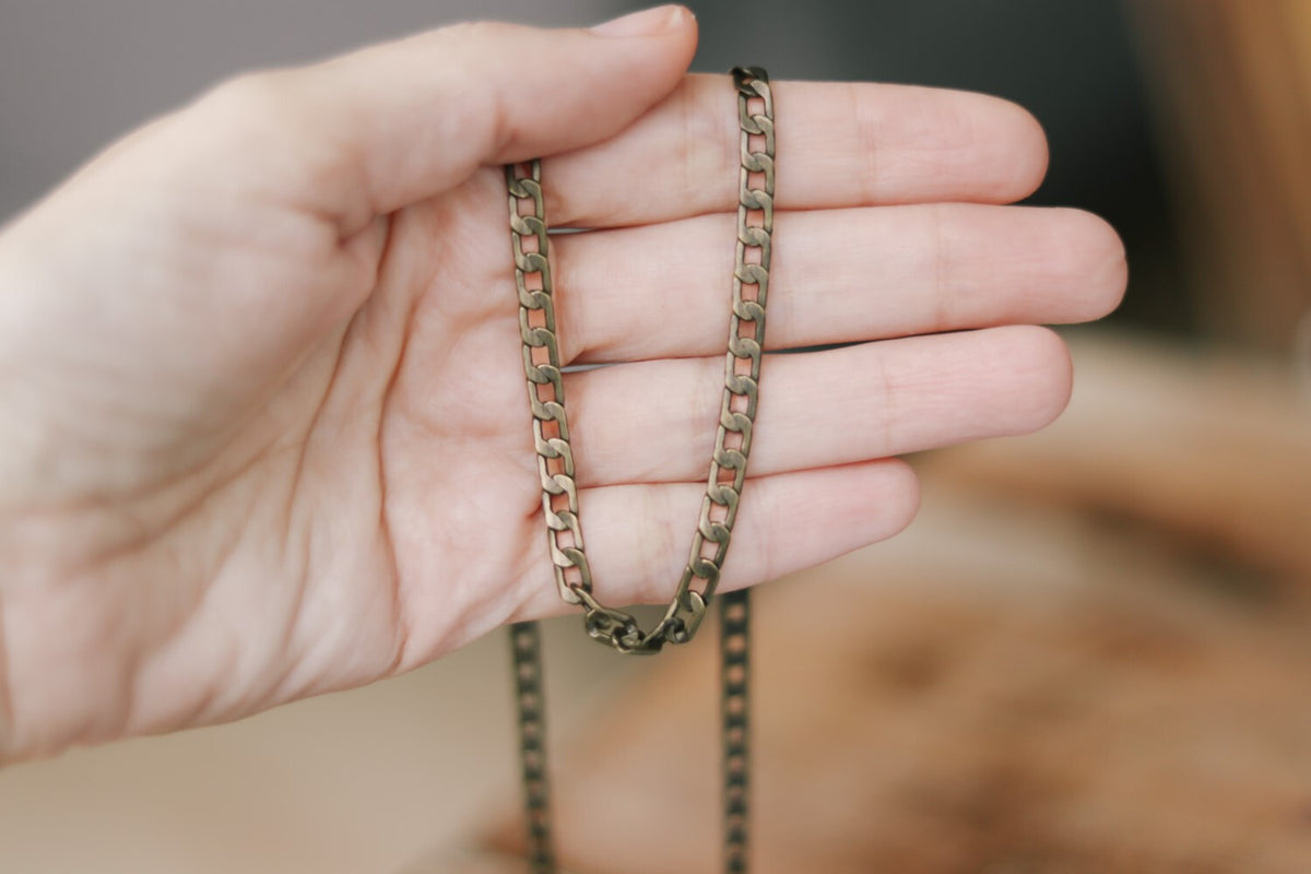 Bronze link chain necklace for men, men's necklace, flat cable chain, gift for him, minimalist mens jewelry, fathers day gift, custom size