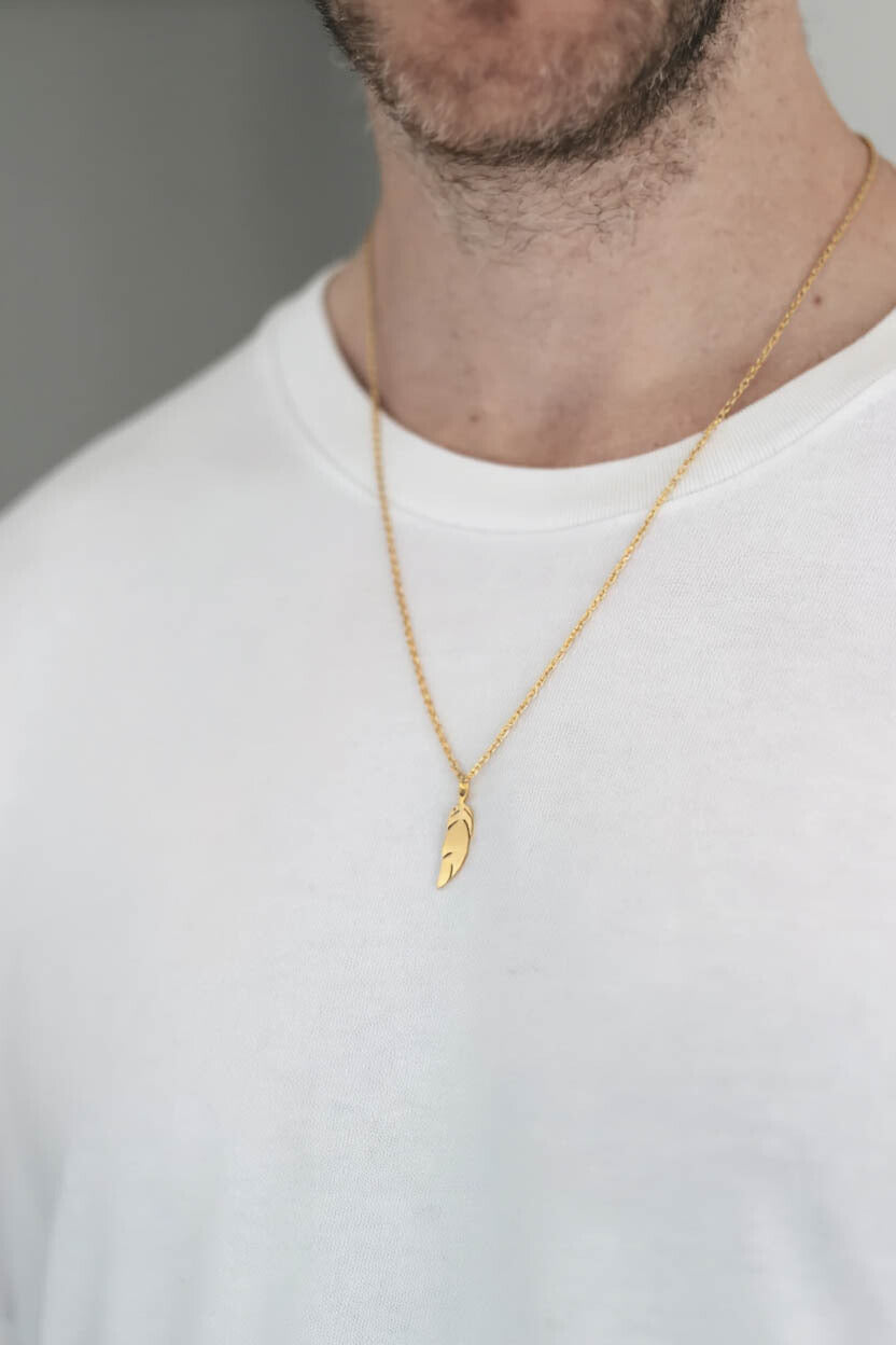 gold feather chain necklace for men