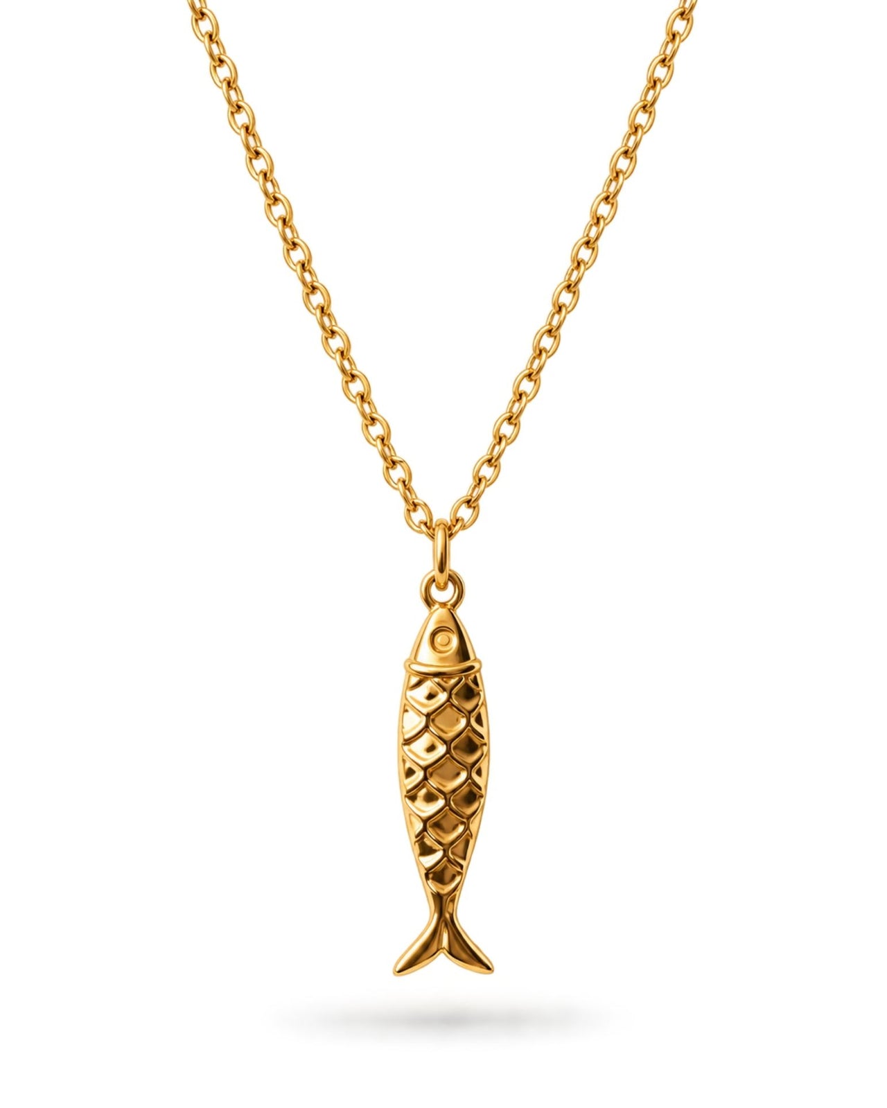 Fish chain necklace for men, stainless steel gold tone pendant, fisherman gift for him