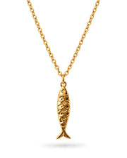 Fish chain necklace for men, stainless steel gold tone pendant, fisherman gift for him