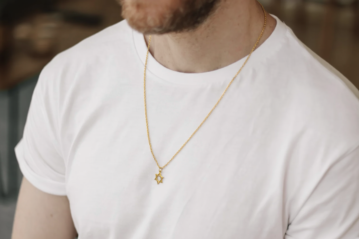 Gold necklace with a Star of David pendant for men