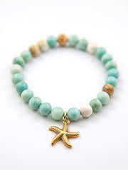 Starfish Charm Bracelet Amazonite Beaded Gemstone Bracelet Beachy Jewelry Trend Summer Jewelry Stretch Starfish Jewelry Beach Gift for Her