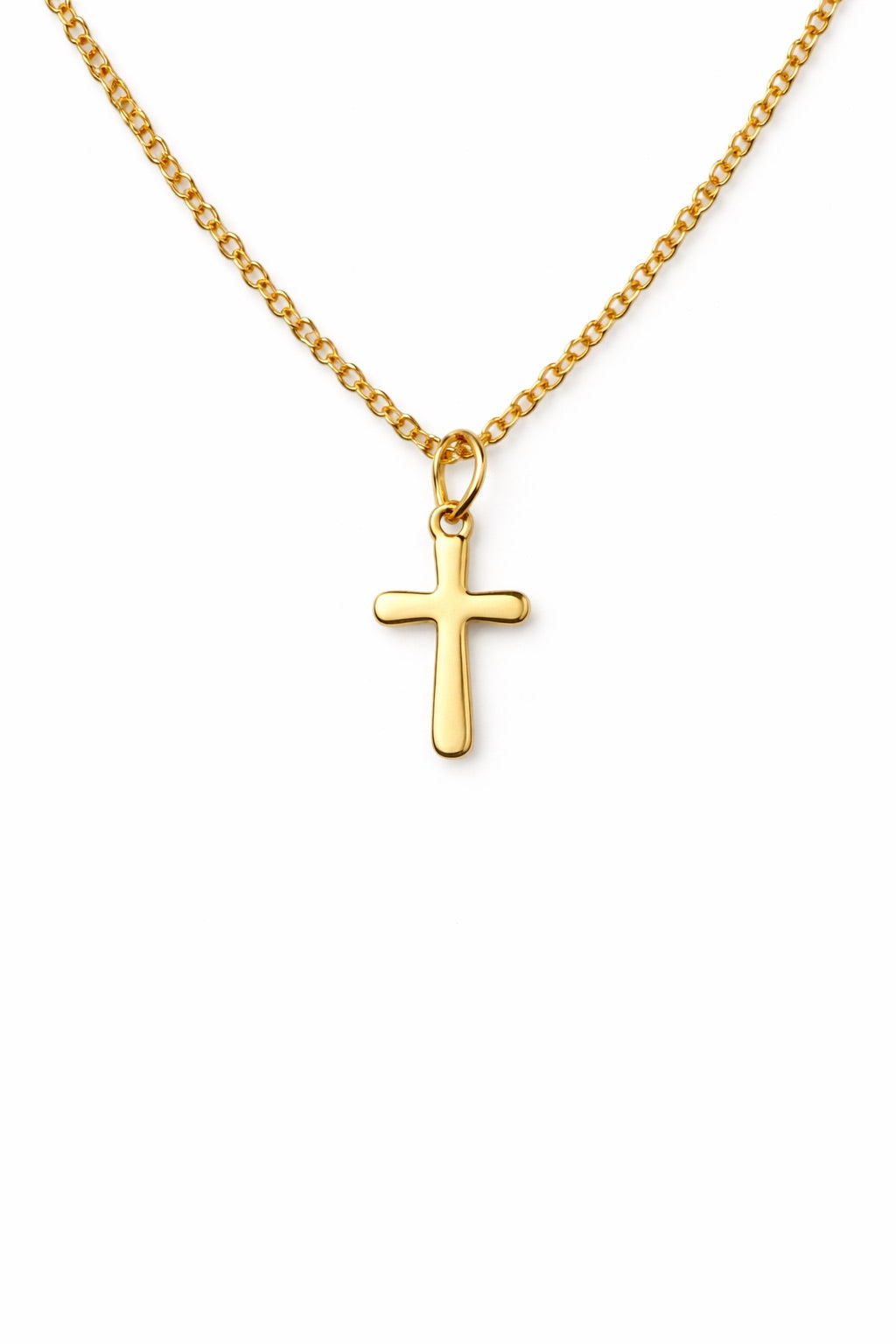 Gold cross chain necklace for men on a white background
