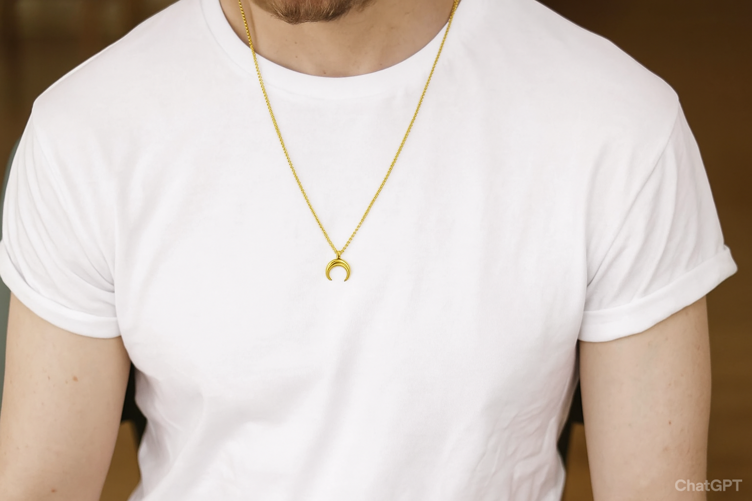 Crescent Moon Necklace for Men Gold Half Moon Pendant Gold Chain, Birthday Gift for Him, Horn Lunar Necklace