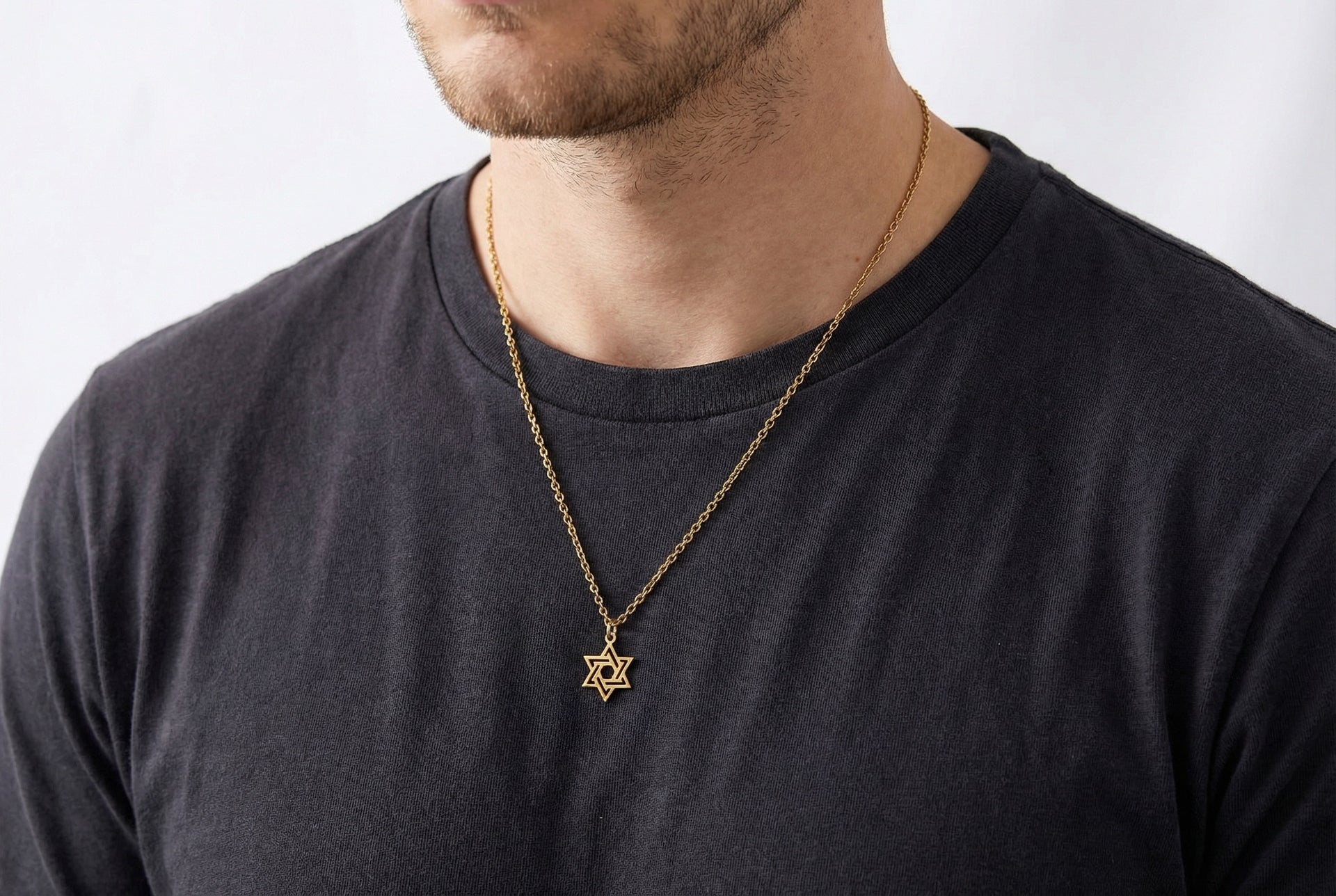 Gold Star of David Necklace For Men Stainless Steel Chain Jewish Gift For Him