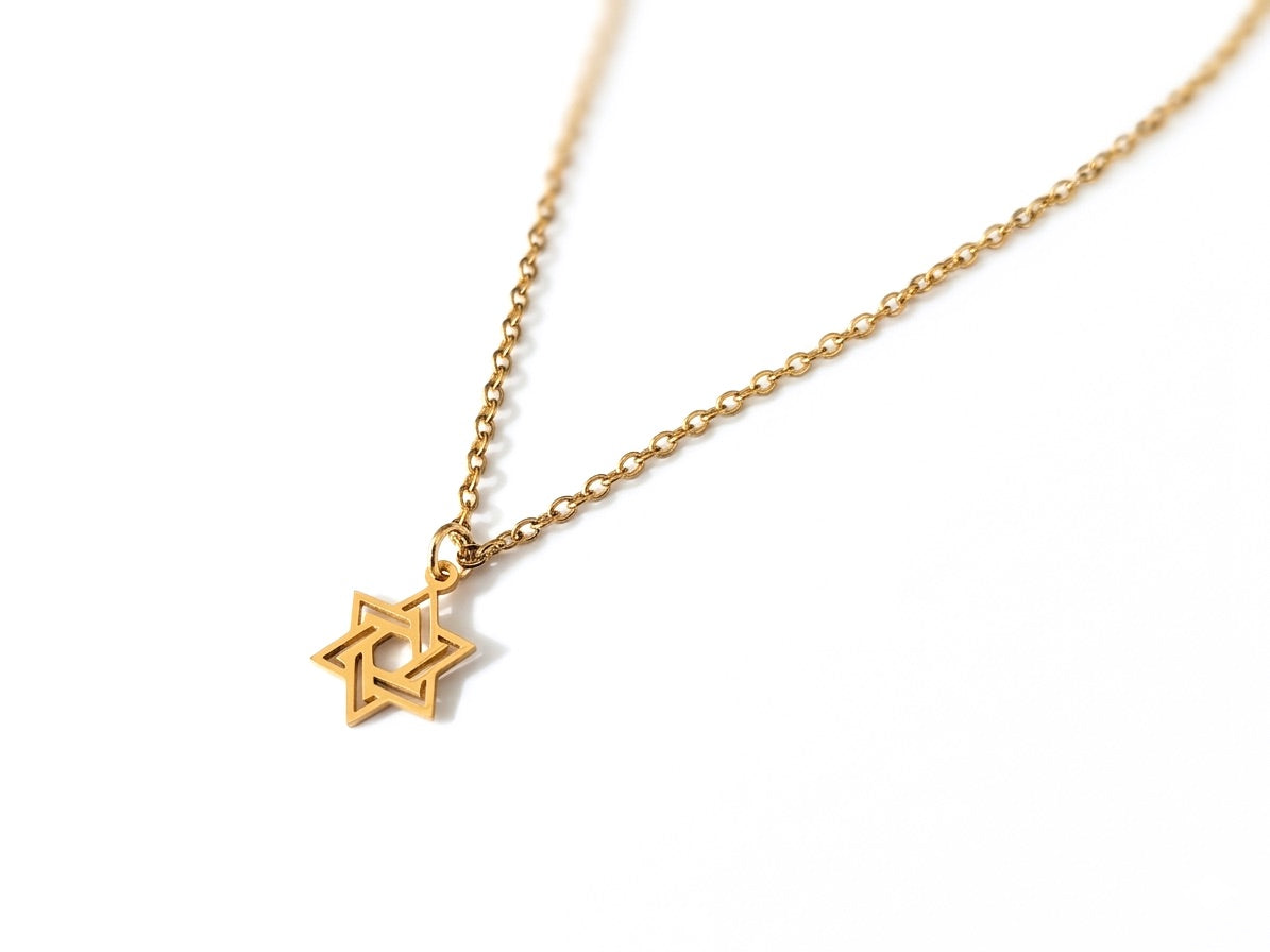 Gold Star of David Necklace For Men Stainless Steel Chain Jewish Gift For Him