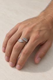 Men's Leaf Ring, Stainless Steel Open Band, Silver Tone Botanical Jewelry for Men, Nature Statement Ring, Gift for Him, Daily Style, Wrapped