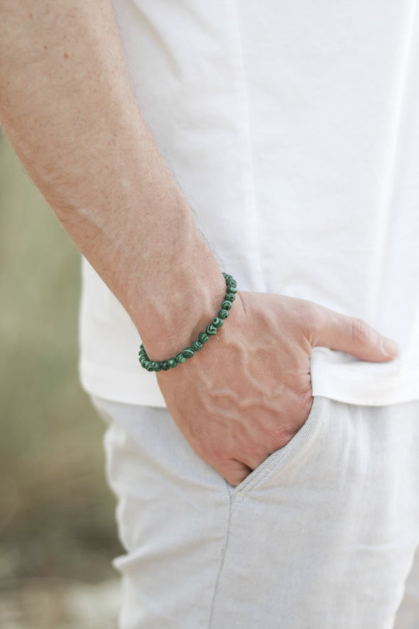 Malachite bracelet for men, green beaded bracelet, Healing stone, men's bracelet protection beads, 6mm beads, stretchable, gift for him, festival jewelry