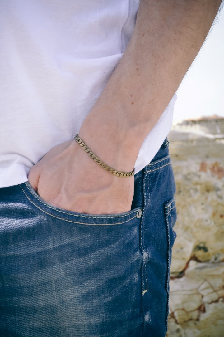 Bronze flat link chain bracelet for men, minimalist jewelry, gift for him
