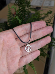Peace necklace for men silver peace pendant cotton black string stainless steel custom size gift for him hippie boho jewelry waterproof