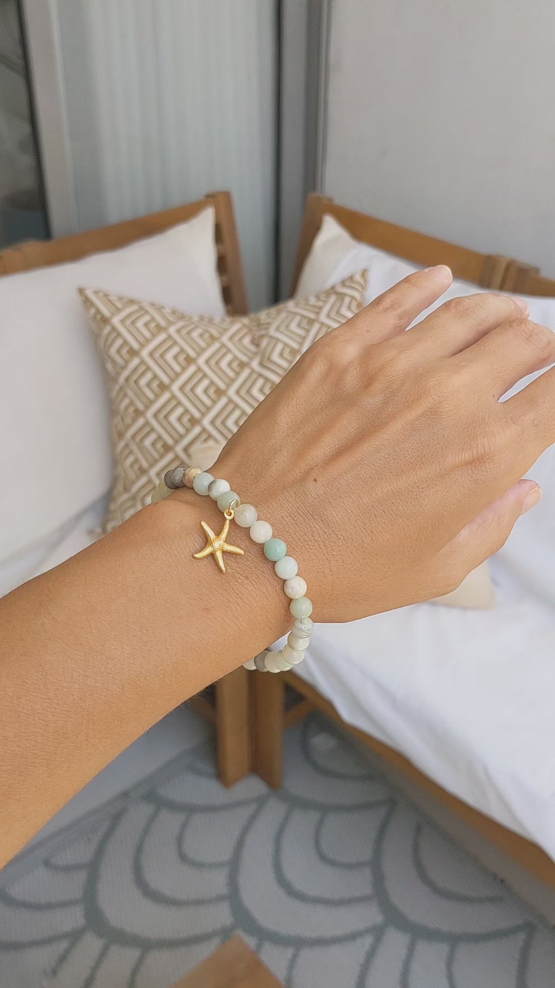 Starfish Charm Bracelet Amazonite Beaded Gemstone Bracelet Beachy Jewelry Trend Summer Jewelry Stretch Starfish Jewelry Beach Gift for Her