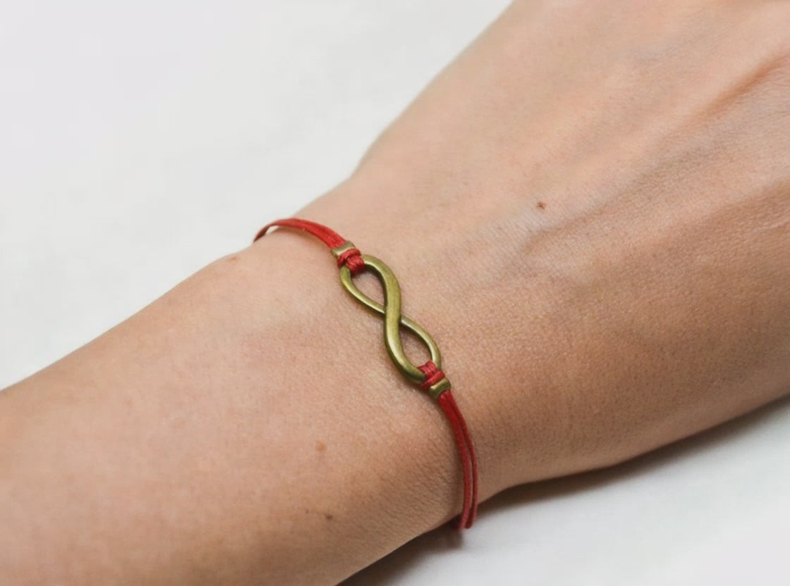 infinity charm bracelet for women red string bronze charm