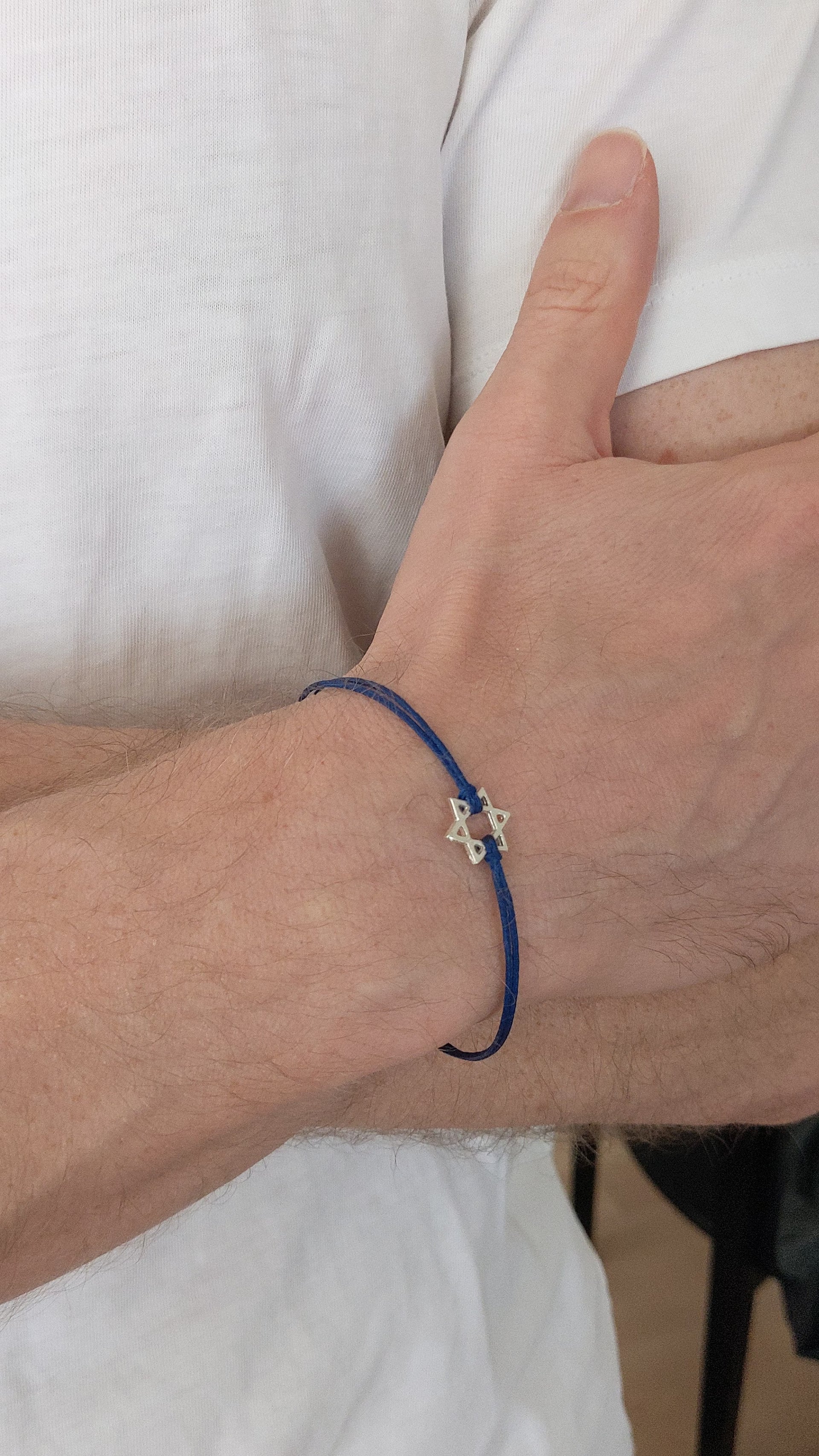 silver star of david bracelet blue shiny