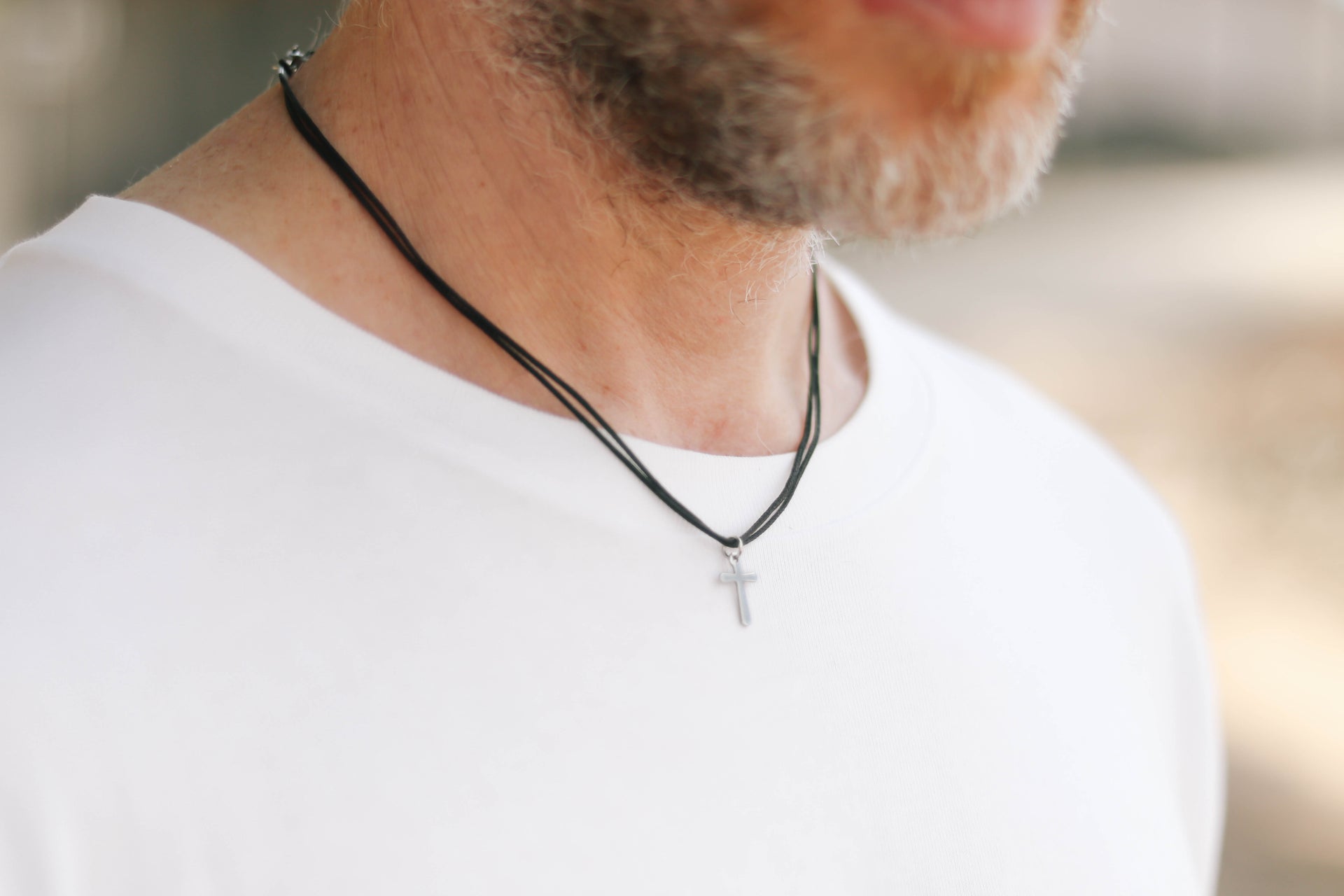 silver cross necklace for men black string