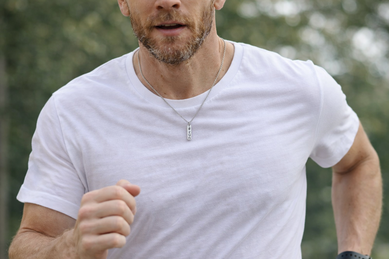 Run-Halskette für Männer, #run-gravierte, wasserfeste Kette