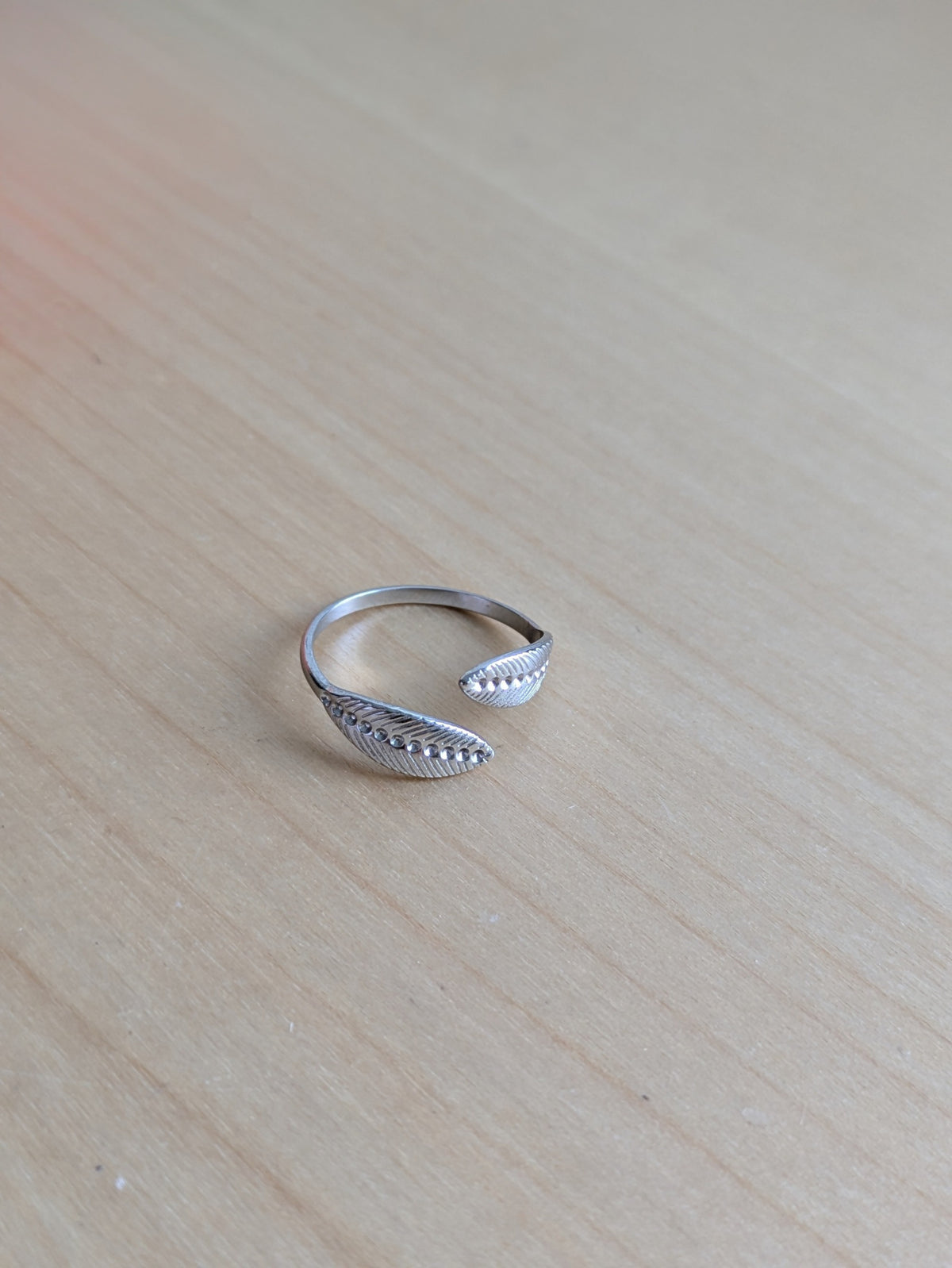 Men's Leaf Ring, Stainless Steel Open Band, Silver Tone Botanical Jewelry for Men, Nature Statement Ring, Gift for Him, Daily Style, Wrapped